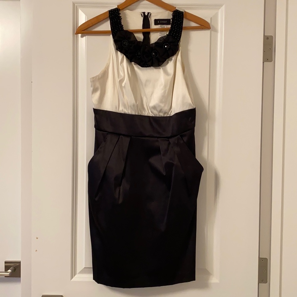 B.SMART satin black/white formal short dress
